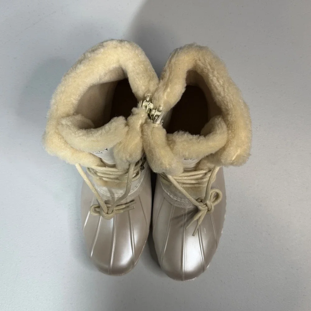 Sperry‎ Saltwater Duck Boots 5 Champagne Metallic Faux Fur Trim Side Zip